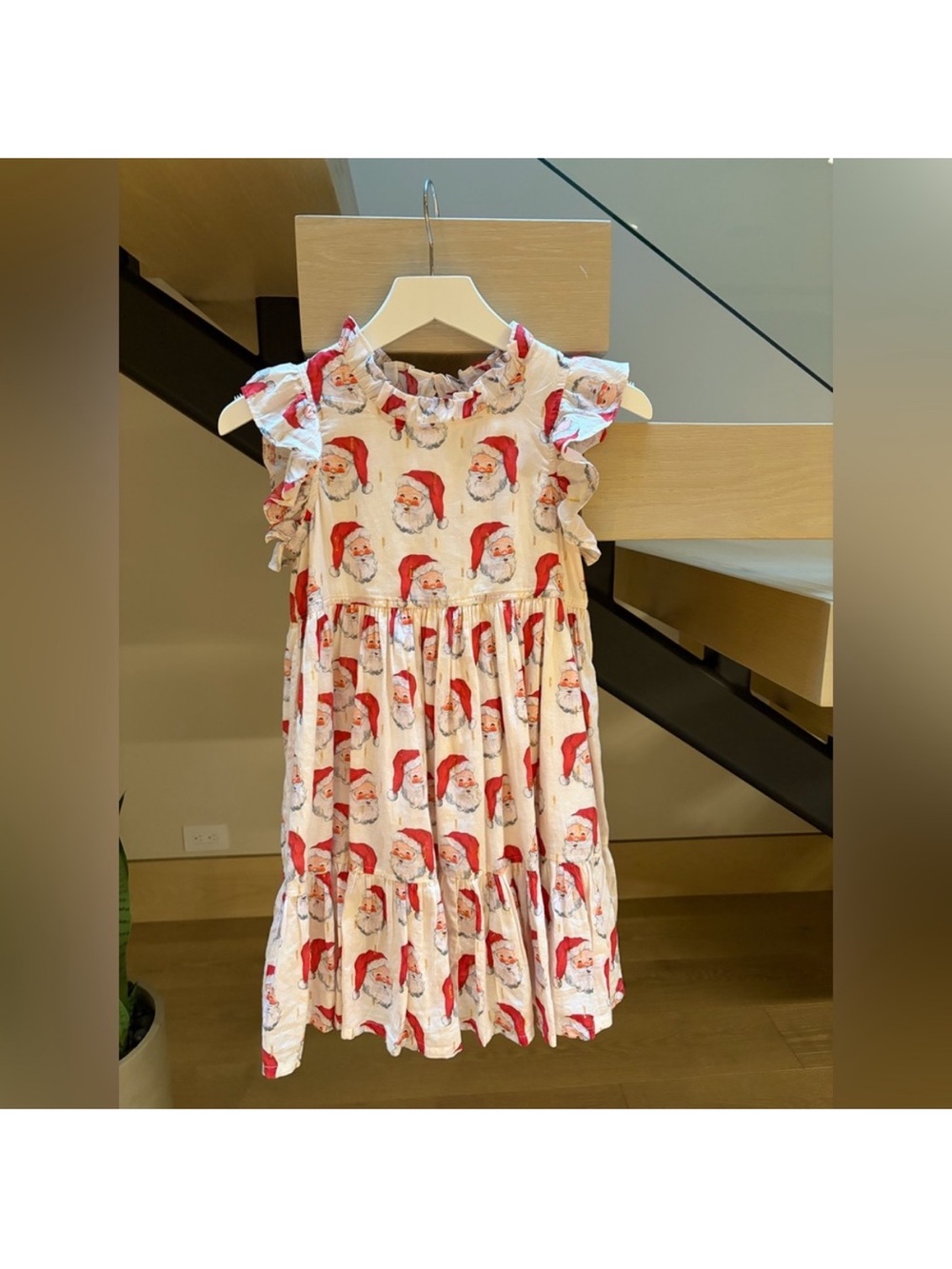 Pink Chicken Girls' White Dress with Red Santa Print